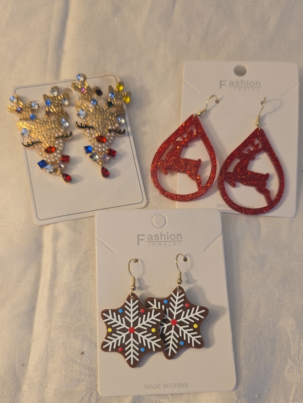 Fashion Jewelry Red Glitter Reindeer Teardrop Earrings